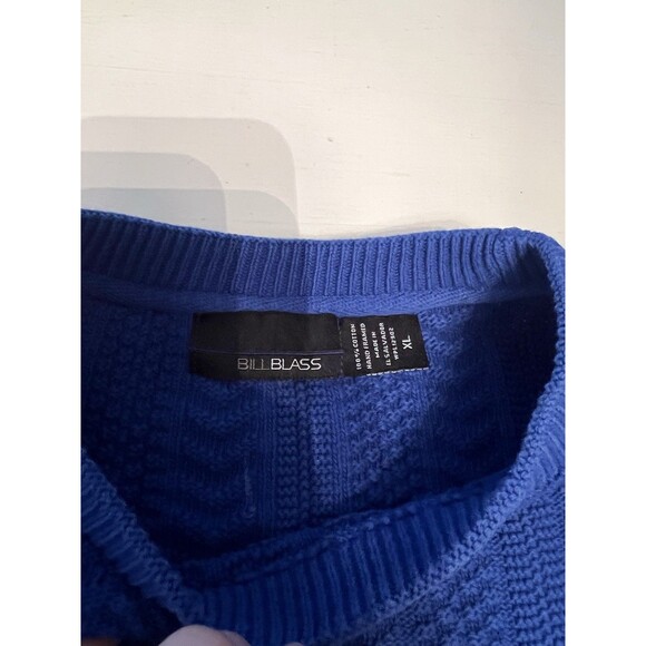 Vtg Bill Blass Mens XL Cable Knit Hand Framed USA Royal Blue Fisherman Crewneck - Picture 2 of 4